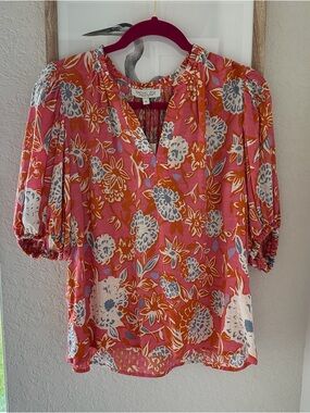 Rachel Zoe Puff Sleeve Floral Top Sz Small